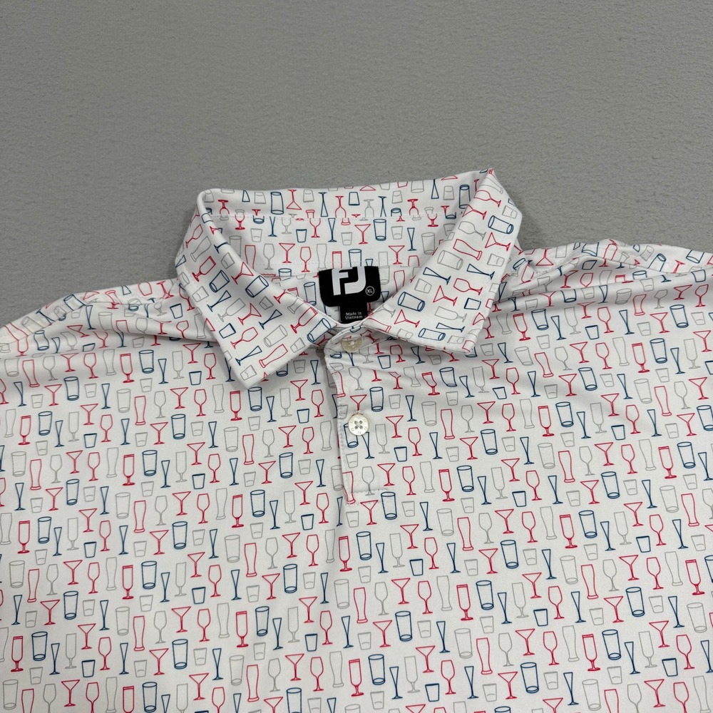 FootJoy Polo Shirt XL White Cocktail Glass Print King & Bear Golf Performance